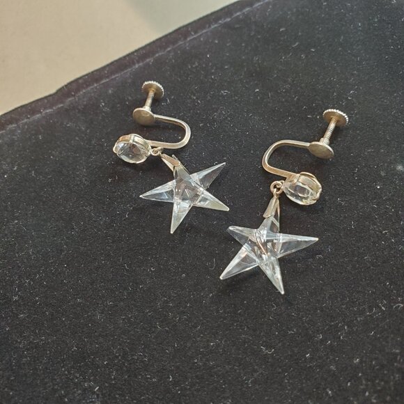 TRUE VINTAGE STERLING SILVER AND CRYSTAL STAR EARRINGS - Picture 3 of 3